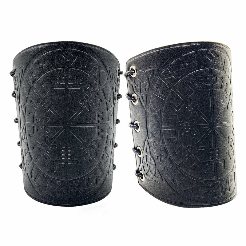 1 Pair Cosplay Props Retro Vegvisir Embossed Leather Arm Armor Medieval Wristband Black