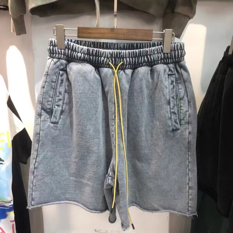 Pantalones cortos Vintage para hombre y mujer, Shorts de tela gruesa de alta calidad, informales, lavados, con cordón