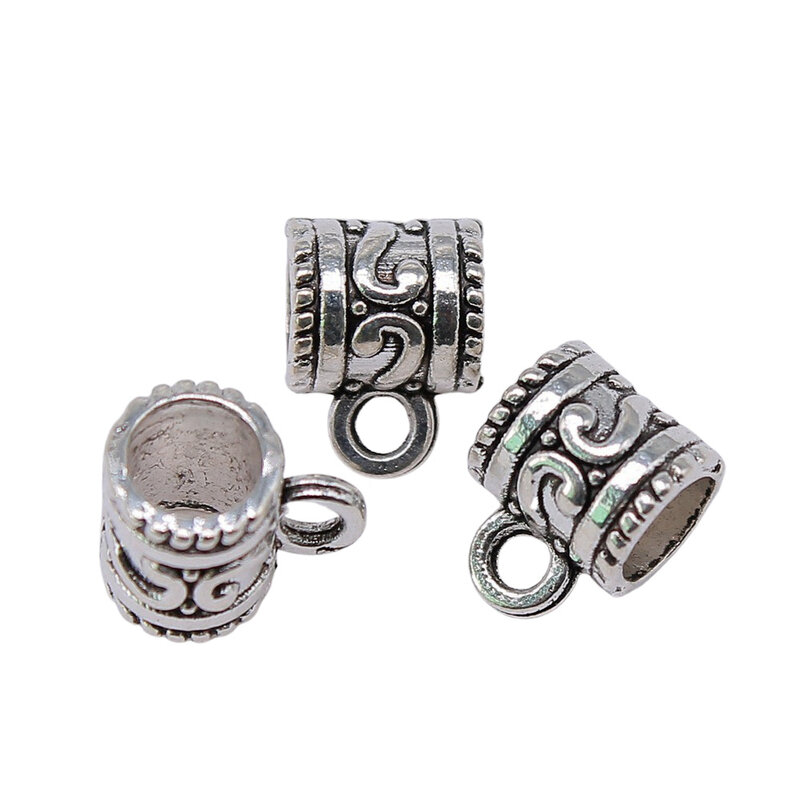 10 pz/lotto 10x8x7mm distanziatori intagliati perline foro grande perline Bails per la creazione di gioielli colore argento antico muslimah