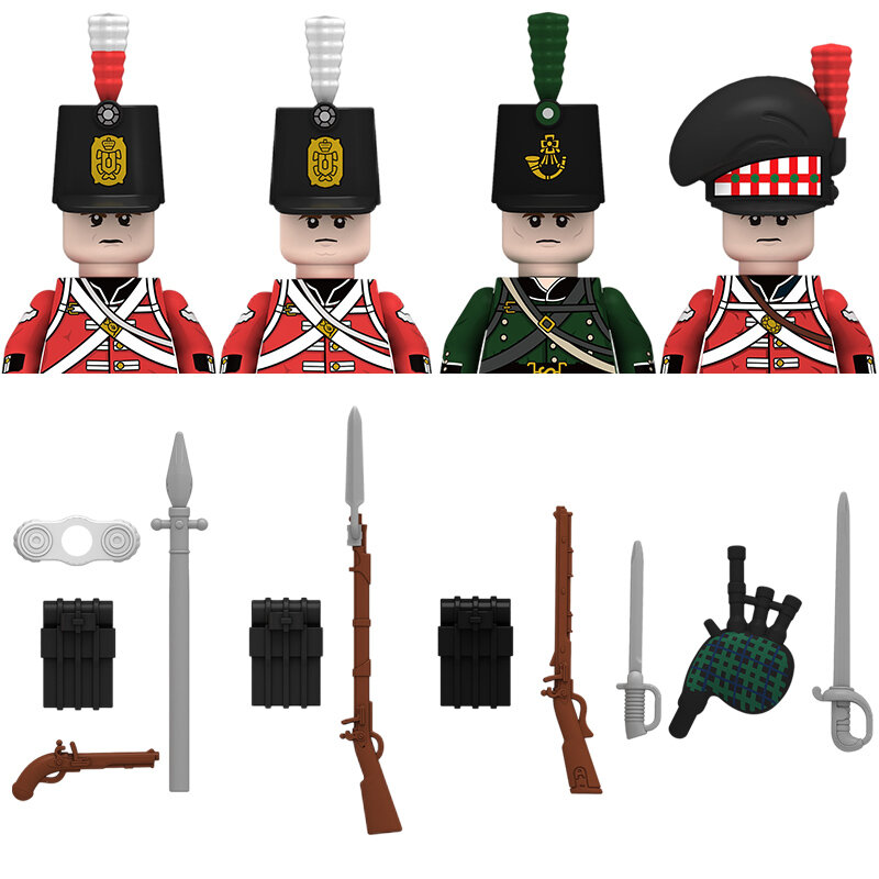 Napoleontische Oorlogen Serie Bouwstenen Militaire Soldaten Cijfers Britse Fusilier Geweren Bagpiper Wapens Bricks Kinderen Speelgoed Gift