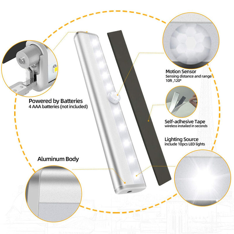 LED Night Light PIR Motion Sensor 9cm/19cm Closet Cabinet Corridor Lights Wireless Night Lamp Kitchen Stair Luminaria Lighting