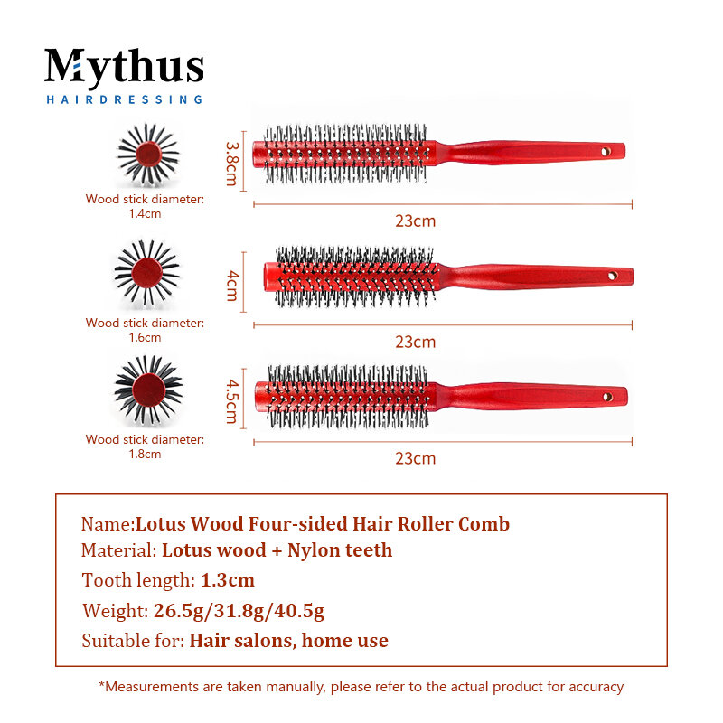 Mythus peine de pelo rizado redondo de madera con punta de bola, cepillo de peinado Natural antiestático, herramienta de peluquero, peine redondo de madera para peluquería