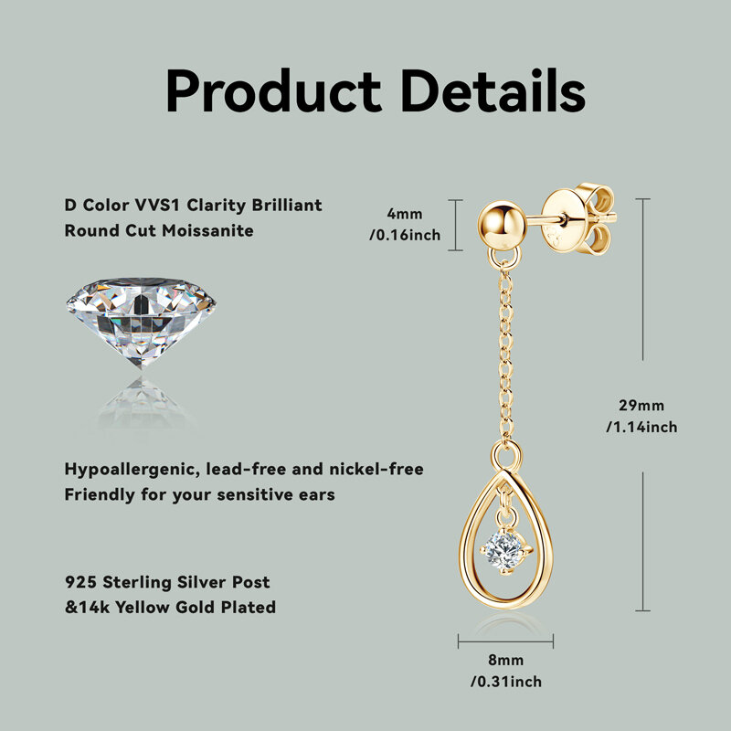 3mm 0,1 karata okrągły D Moissanite diamentowe kolczyki wiszące dla kobiety 100% 925 srebro moda 2024 biżuteria zaręczynowa