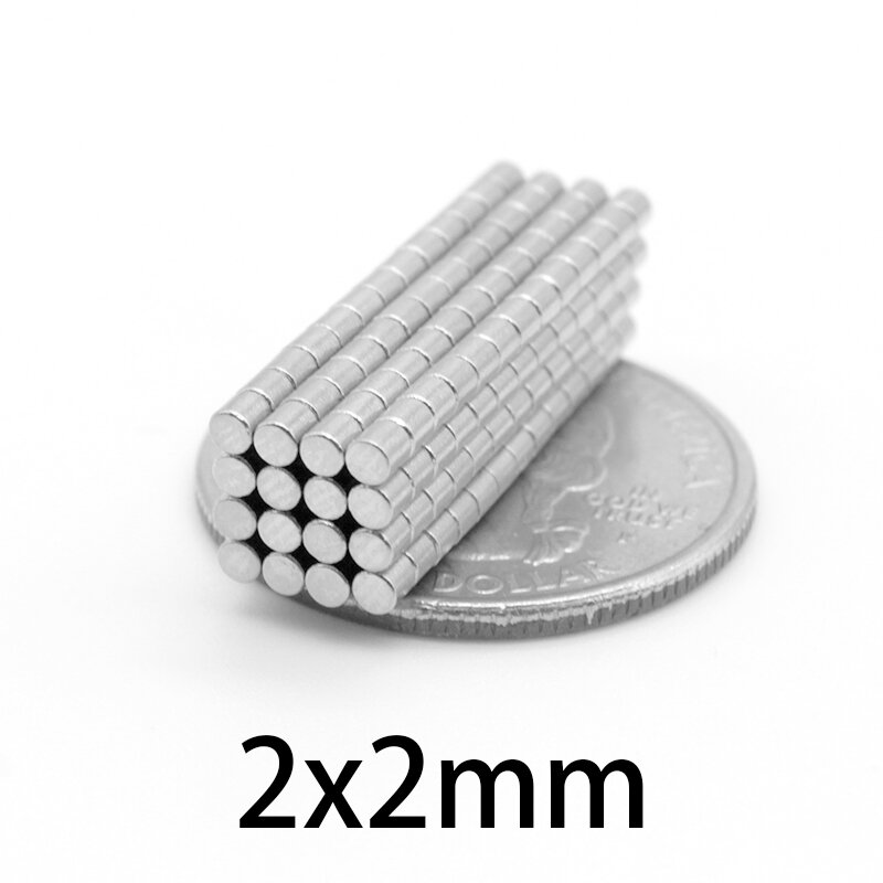 Mini imanes redondos de neodimio, disco de imán permanente fuerte de 2x2mm, 2x2mm, 100/200/500/1000 piezas, 2x2