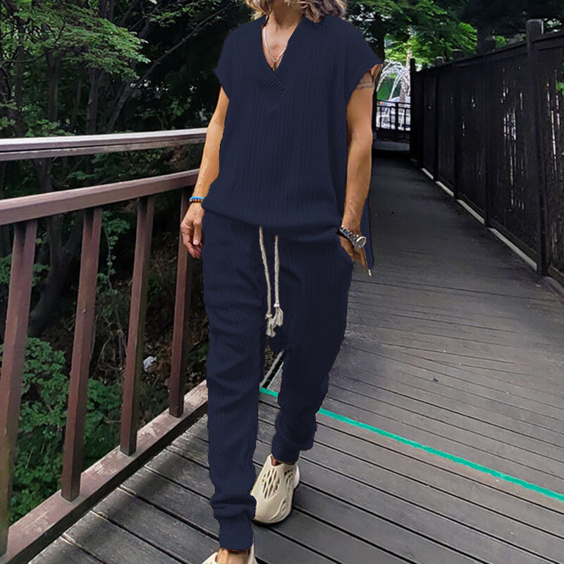 2024 Summer New Fashion Men's Suit Quality Heavy Jacquard Loose Leisure Sports Suit Sleeveless Vest Top Trousers Two-piece Set