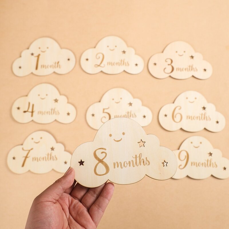 Baby Wooden Birth Monthly Cloud Shape Milestone Commemorate Cards Newborn Milestones Memorial Photography Props For Kids Gift