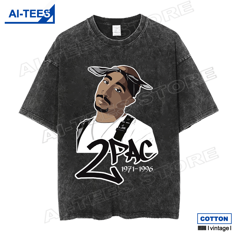 Rapper Tupac 2Pac T-shirt Hip Hop uomo Streetwear top magliette lavate in cotone Vintage Y2k Harajuku Fashion oversize Loose Tees