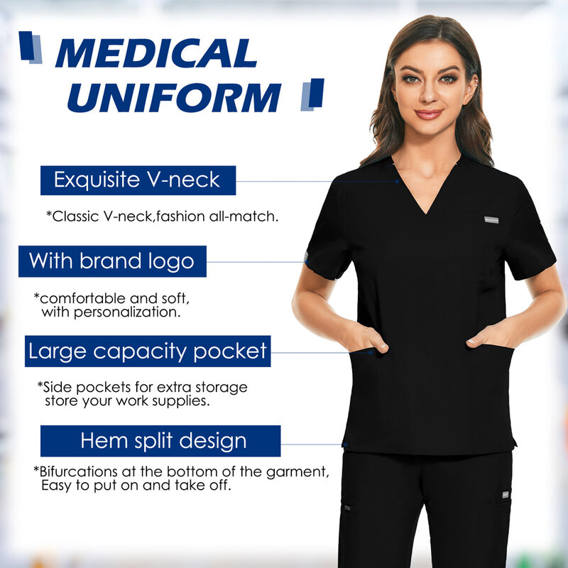 Pielęgniarka mundur medyczny Unisex jednolity kolor peeling topy kobiety jednolite dorywczo strój pielęgniarki kliniczne koszulka z dekoltem v lekarz ubrania robocze