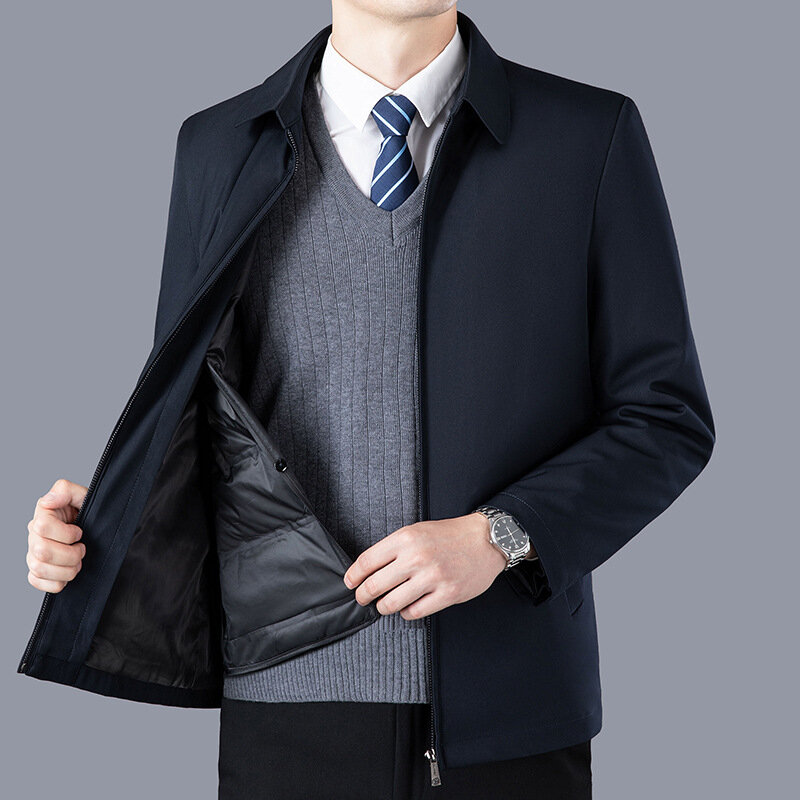 Jaqueta de lapela destacável para homens, casaco casual, proteção contra frio, inverno, 2024