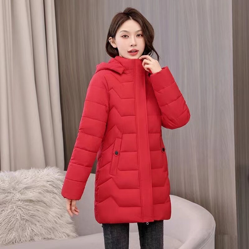Long Slim Winter Ladies Cotton-Padded Jacket Warm 2024 New Winter Outerwear Hat Detachable Down Coat Women Parkas Large Size Top