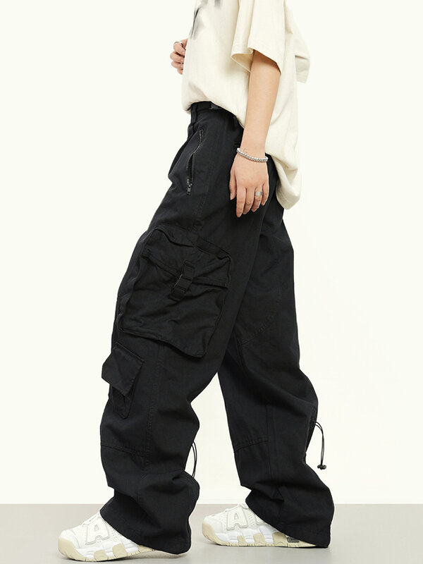 Y2K Korean Style Vintage Streetwear Cargo Pants Baggy Jeans Pockets Straight Trousers Casual Wide Leg Denim Pants