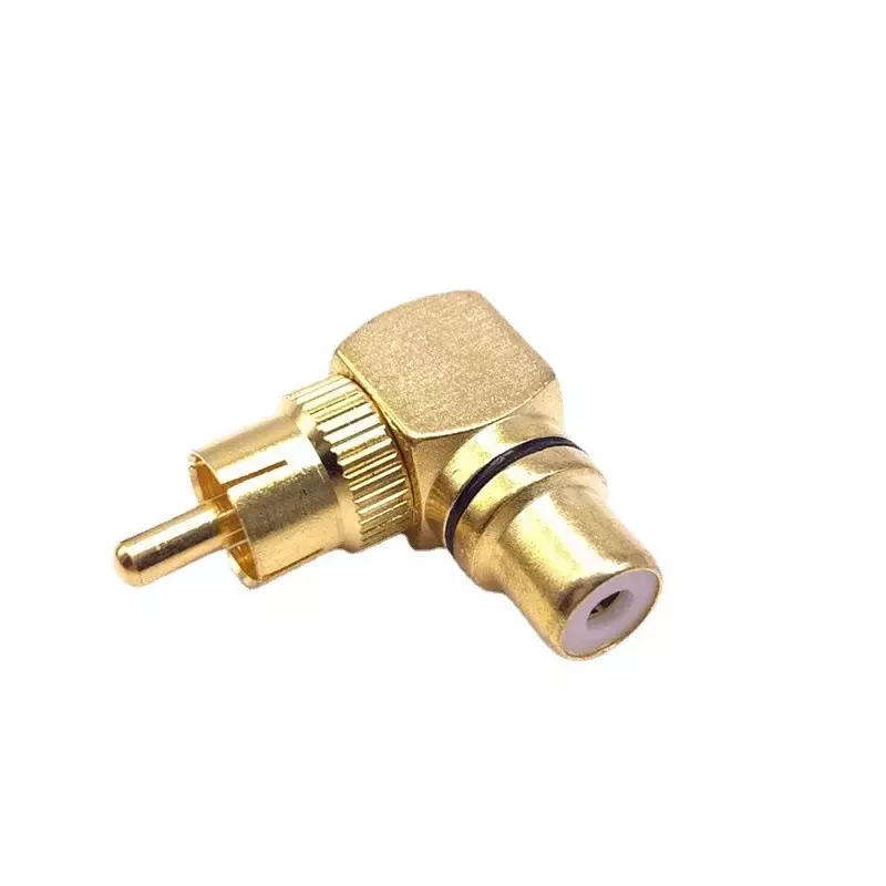 New 2 Pcs Copper L-shaped RCA Right Angle Elbow 90 Degree Male Conversion Head 1 Male 1 Female Wall Signal Cable Treasure