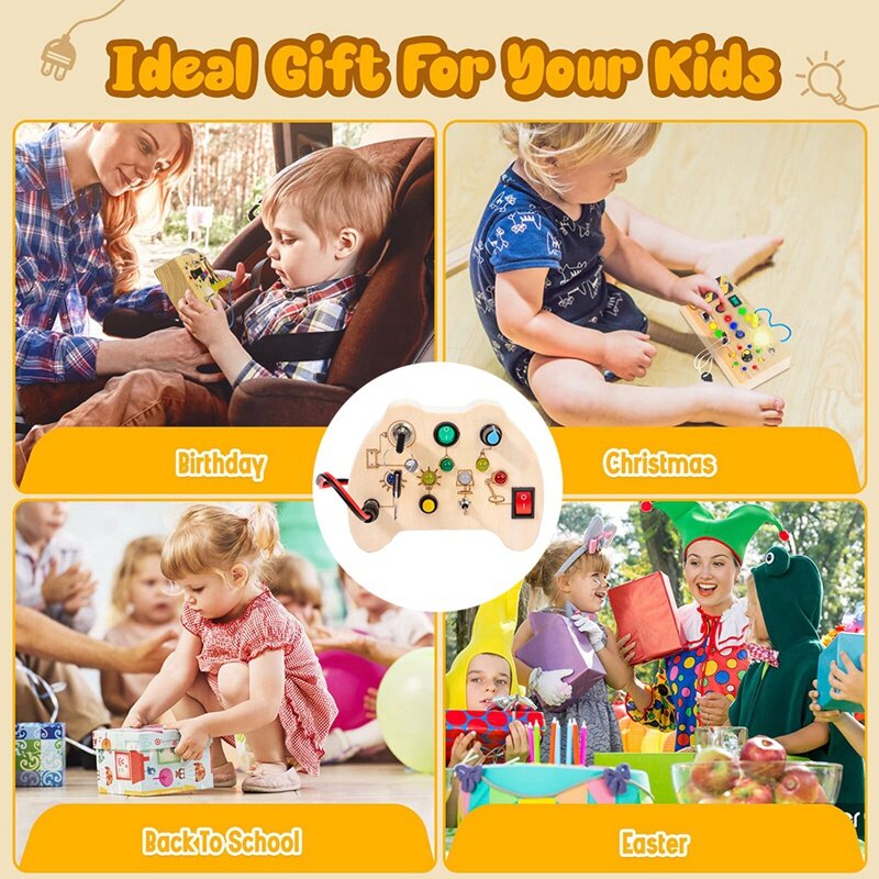 어린이 비지 보드 몬테소리 장난감, 나무 LED 조명 스위치 제어 보드, 2-4 세용 감각 교육 게임, 내구성