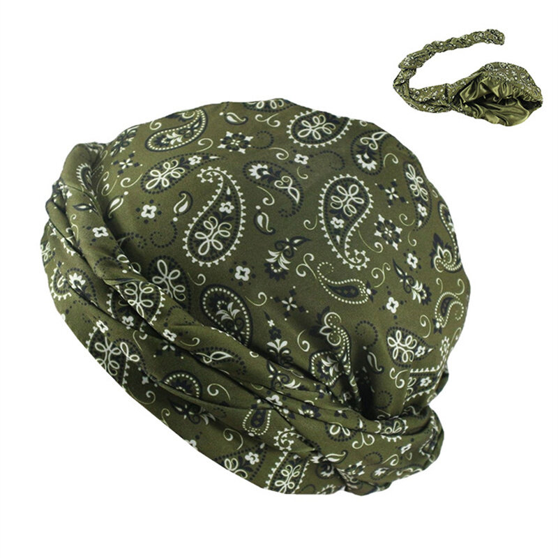 Bohe Style Paisley Print turbante Head Wrap per uomo fodera in raso elastico Bandana Durag fascia Hip Hop da uomo Biker foulard