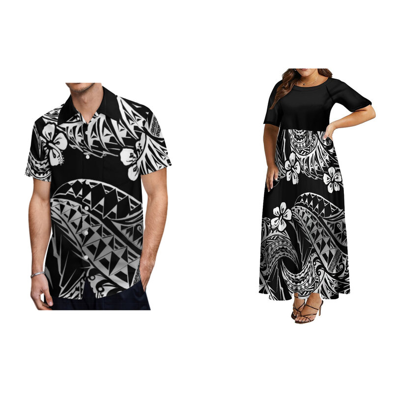 男性と女性のためのラウンドネックドレス,半袖シャツ,ポリネシアの服,サノアスタイル,マッチング,ミディアム,ニューコレクション2022