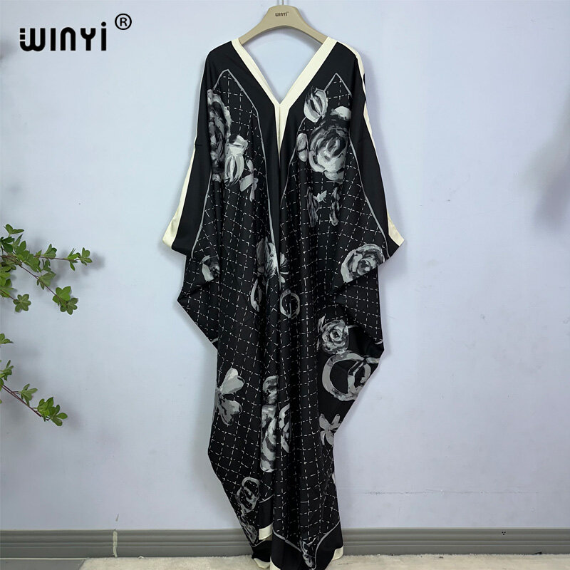 WINYI-vestido kaftan maxi para mulheres, vestido de noite africano, estampa turca, estilo boêmio, cor, moda verão, 130cm