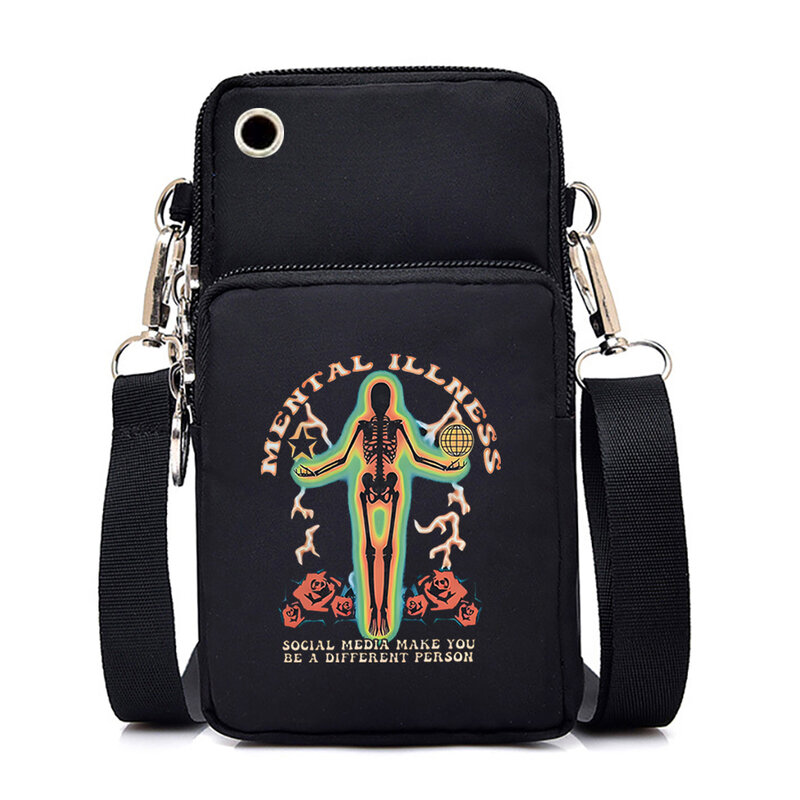 Tas ponsel Mini nilon wanita, tas tangan untuk wanita, tas Tote Gotik, dompet, tas Tote olahraga luar ruangan, motif rumah, tas tangan untuk wanita