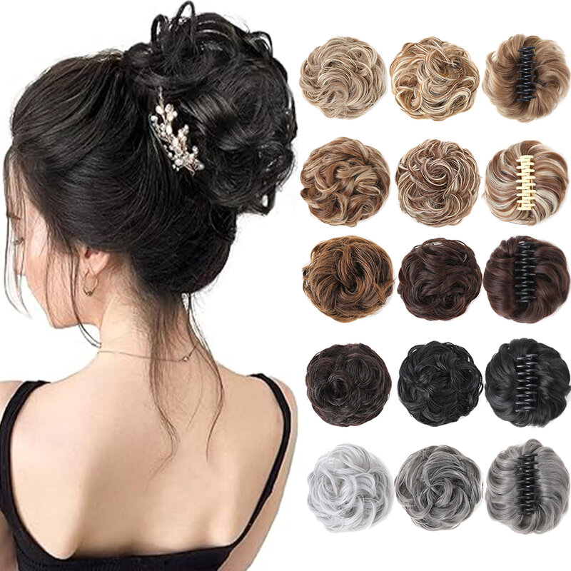 Messy Hair Bun Extensions Synthetic Claw Clip Messy Bun Ponytail Wavy Curly Chignon Tousled Updo Hairpieces for Women Girls