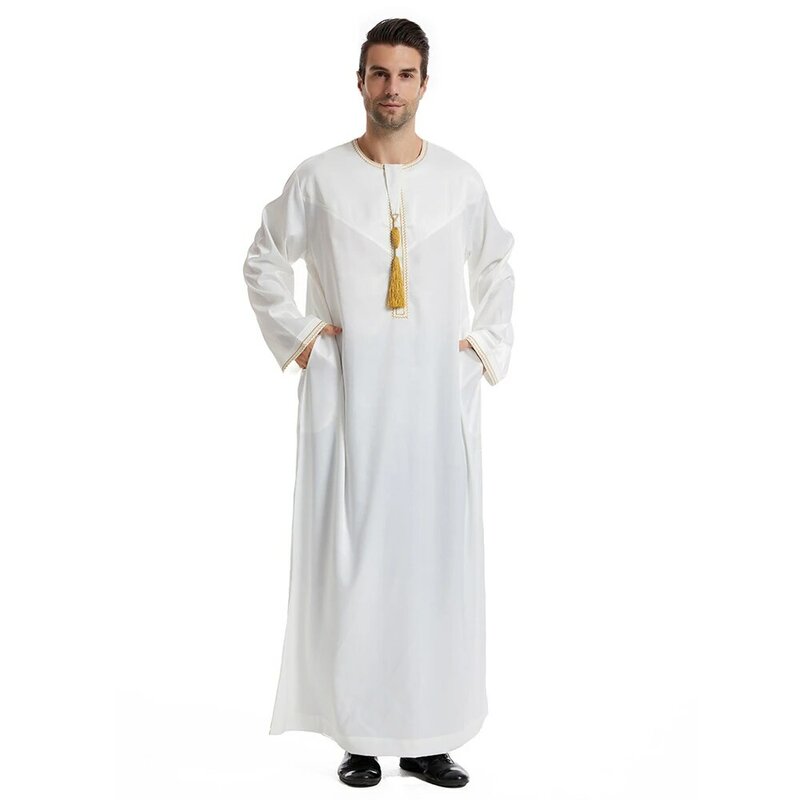 Abaya Saudita de manga longa para homens muçulmanos, Jubba Thobe, Eid Ramadan Kaftan, Dubai Árabe Robe, Caftan árabe, Vestuário islâmico
