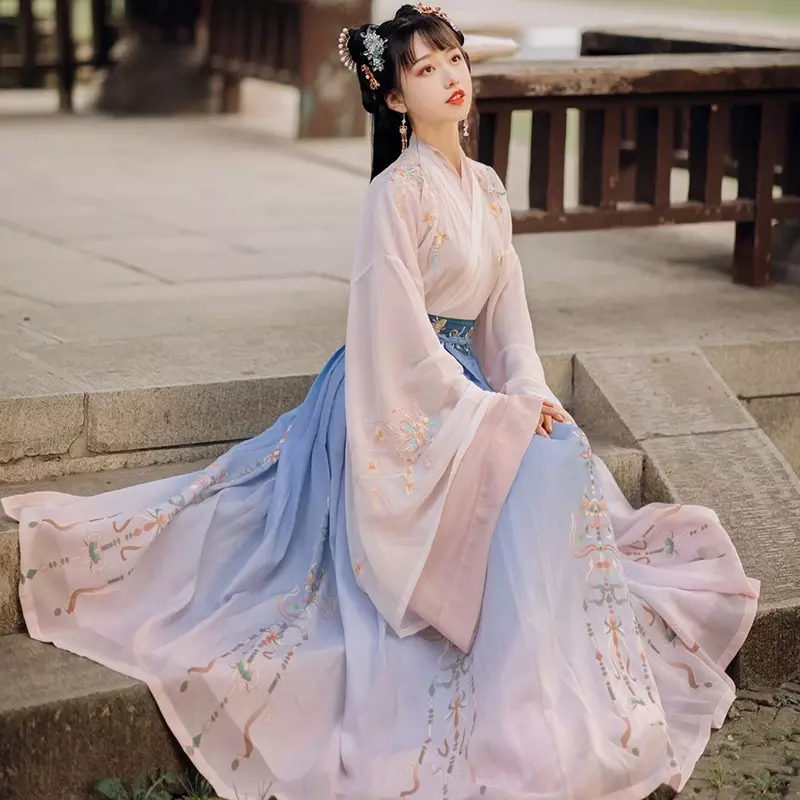 Chinese Style Hanfu Dress Women Traditional Elegant Floral Embroidery Princess Dresses Oriental Fairy Cosplay Stage Dance Robe