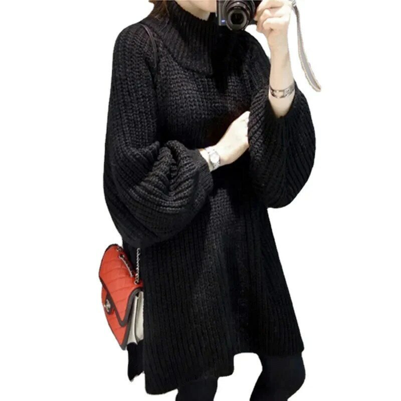 여성용 루즈 캐주얼 스웨터, 중간 길이 스웨터, 긴팔 원피스, 가을 및 겨울, 2022 신상 패션