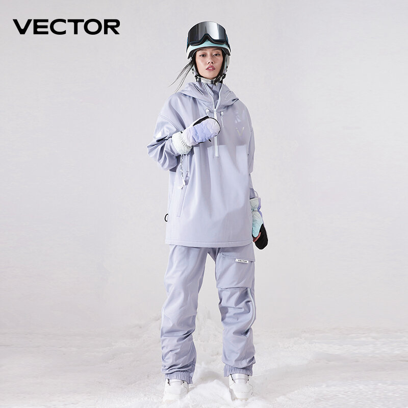 VECTOR Мужская и женская однотонная лыжная куртка, лыжные штаны, теплые ветрозащитные зимние комбинезоны с капюшоном, водонепроницаемая верхняя спортивная одежда для сноуборда  костюм муж зипка кофта оверсайз