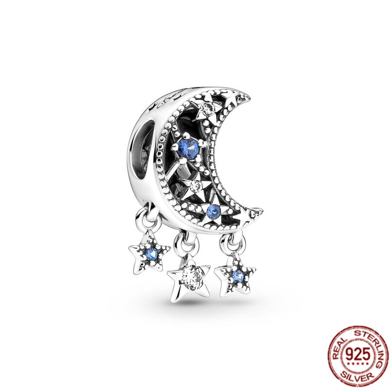 Seria Galaxy 925 srebrny astronauta obca gwiazda księżyc łańcuszek wiszący urok koralik pasuje do oryginalnej bransoletki Pandora biżuteria