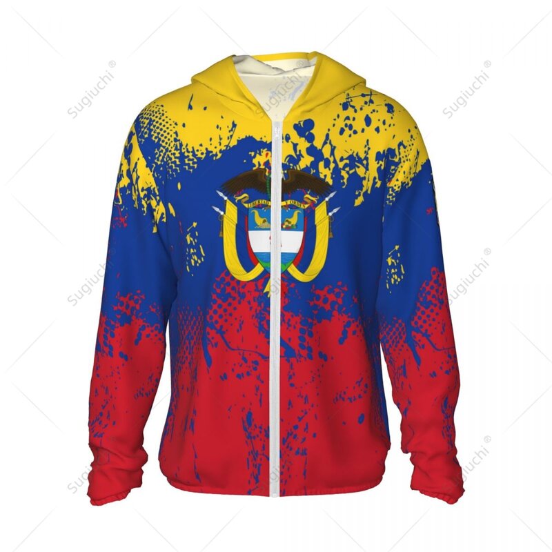 Colombia Flag Sun Protection Hoodie Sunscreen Clothes Fishing Cycling Running Quick Dry Long Sleeve With Zipper Polyester