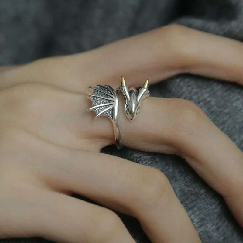 PANJBJ 925 Silve Wing Dragon Punk Ring per le donne Girl Party Gift Retro Hiphop Fashion Jewelry Dropshipping