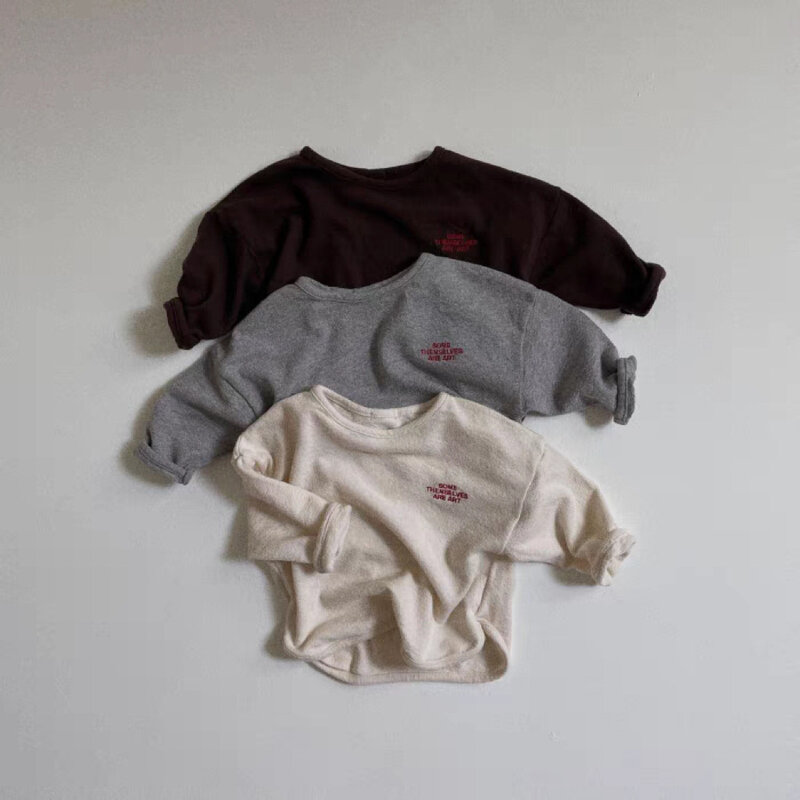 Camisetas de manga larga para bebé, Camisa de algodón con estampado de letras, Tops informales versátiles, 2023
