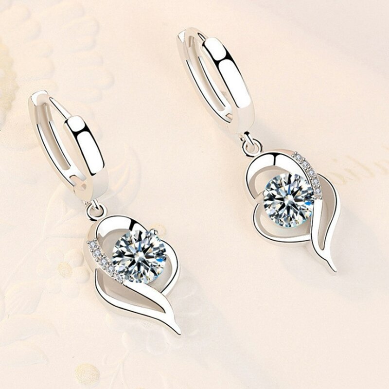 925 Sterling Silver New Woman gioielli di moda di alta qualità blu rosa bianco viola zircone di cristallo orecchini di vendita calda
