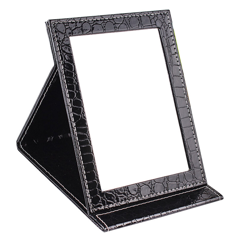 Espelho portátil dobrável de couro PU com suporte, grandes espelhos de maquiagem, ferramentas cosméticas, moda