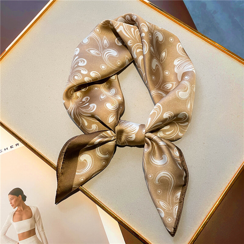 Foulard carré en Satin de soie de luxe pour femmes, imprimé de 70cm, châle de printemps, cravate de cou, cheveux féminins, main Foulard Bandana Hijab, 2022