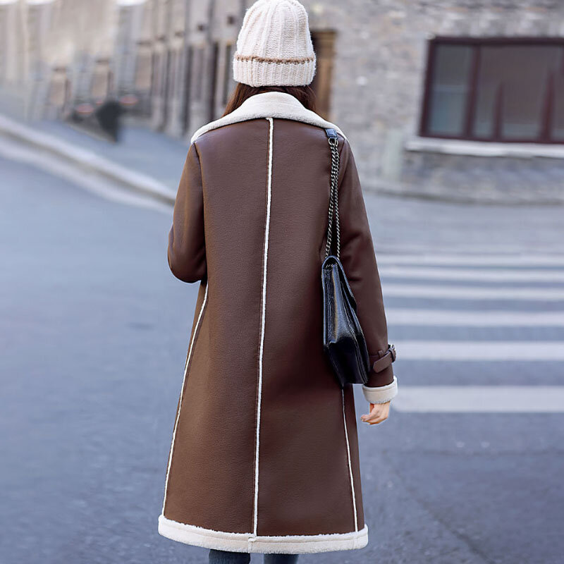 Новинка Зима 2024 куртка из искусственной овечьей шерсти Женское пальто модное свободное меховое пальто длинное толстое меховое пальто с флисовой подкладкой верхняя одежда