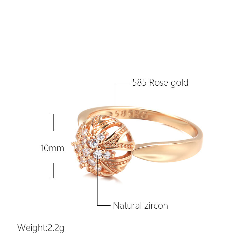 SYOUJYO cincin warna emas Vintage wanita, perhiasan desain sederhana zirkon alami cincin pencocokan mudah 585