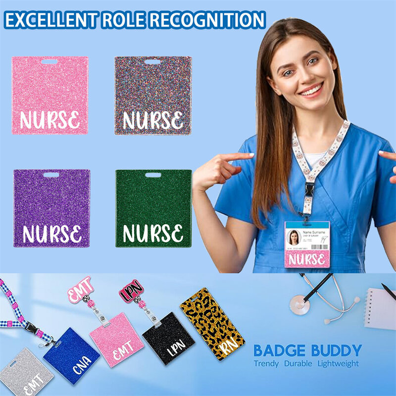 Glitter Acrylic Personalized Badges For Teachers Doctors Nurses Work Id Tags Badges Holder Student Name Tag Clip Suspension