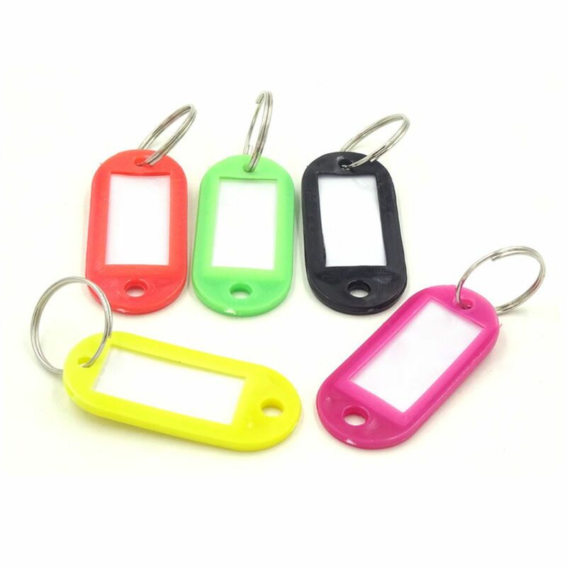 10 buah barang baru berguna cincin kunci warna acak dengan Split cincin plastik Label kunci bagasi Tag bagasi Tag gantungan kunci kosong