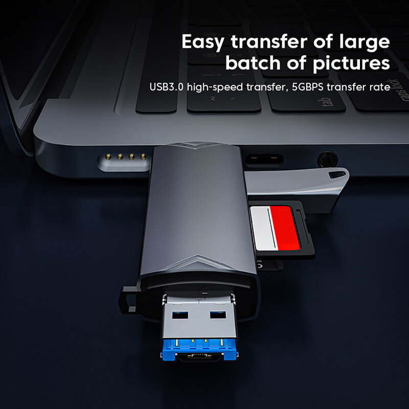 Multifuncional Card Reader, 6 em 1, Micro USB, Flash Drive Adapter, 5Gbps, Transferência de alta velocidade, OTG, Tipo C, SD, TF, USB 3.0