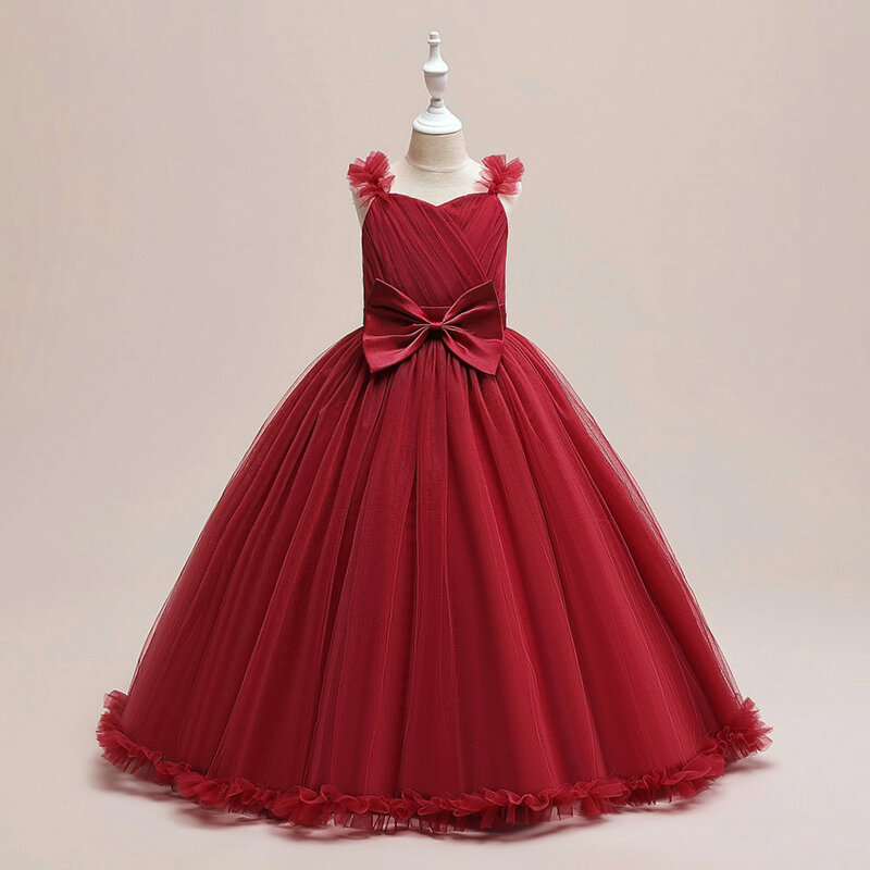 Red Classic Party Princess Dresses For Girl Teens Carnival Christmas Prom Gown Evening Ball Gown Children Bow Knot Puffy Clothes