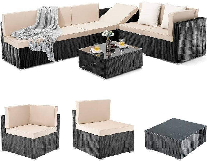 Juegos de muebles seccionales para Patio, sofá Seccional de mimbre para todo tipo de clima, juego de conversación con mesa de centro