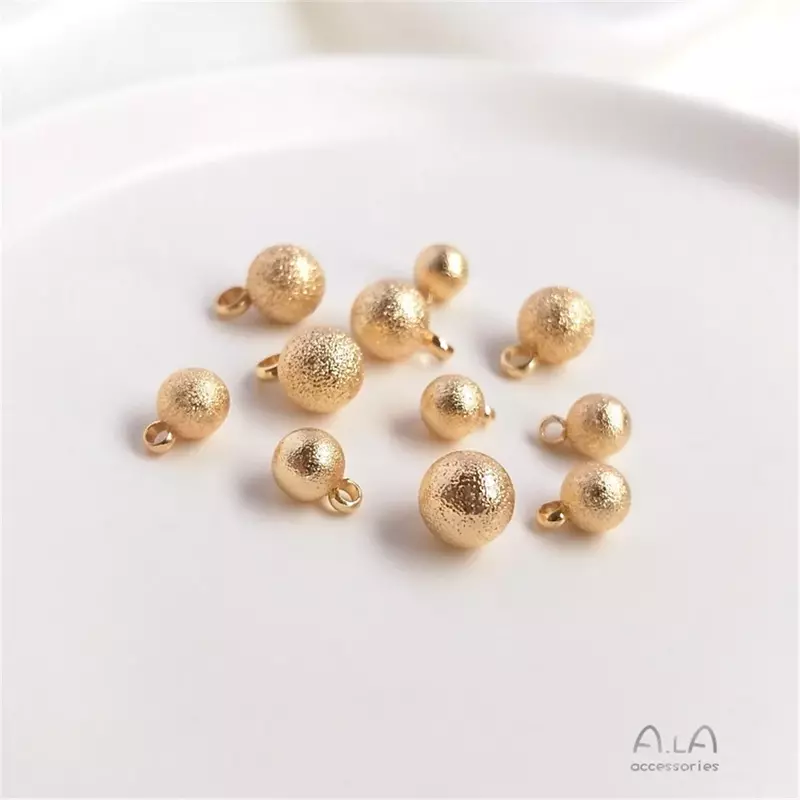 14K Gold Sparkling Sand Small Hanging Beads Frosted Round Bead Pendant DIY Bracelet Necklace Pendant Earring Accessories
