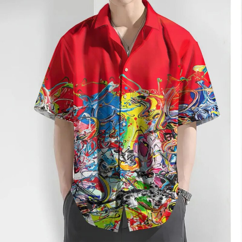 Camisa de manga corta para hombre, camisa hawaiana con estampado degradado de Graffiti 3d, informal, de gran tamaño, para playa, verano, novedad de 2024