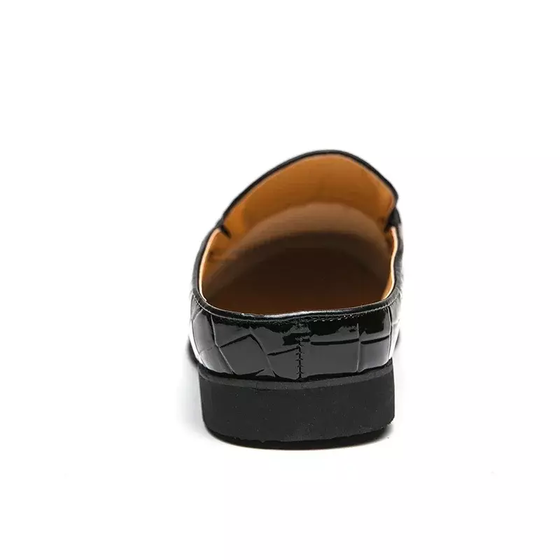 Sandalias negras de verano para hombre, mocasines de punta redonda sin cordones con patrón de piedra marrón, zapatos hechos a mano, talla única