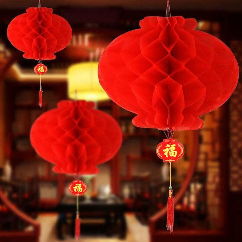 1 Buah lentera kertas merah tradisional Cina untuk 2023 dekorasi Tahun Baru Tiongkok lentera gantung tahan air Festival E4V0