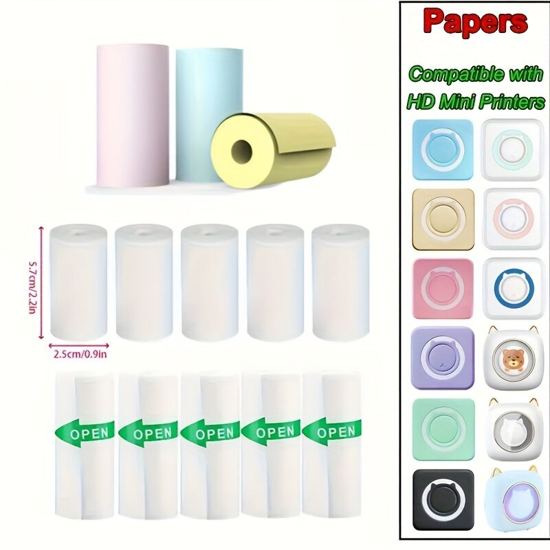 3/5 pz, 57*25mm carta autoadesiva stampa carta termica per etichette per Mini stampanti fotocamere istantanee Pose Machines forniture