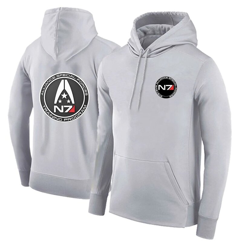 N7 Mass Effect 2024 Men Spring and Autumn Popular Casual Solid Color Hoodie Pullover Tops Printing Comfortable Hooded Streetwear