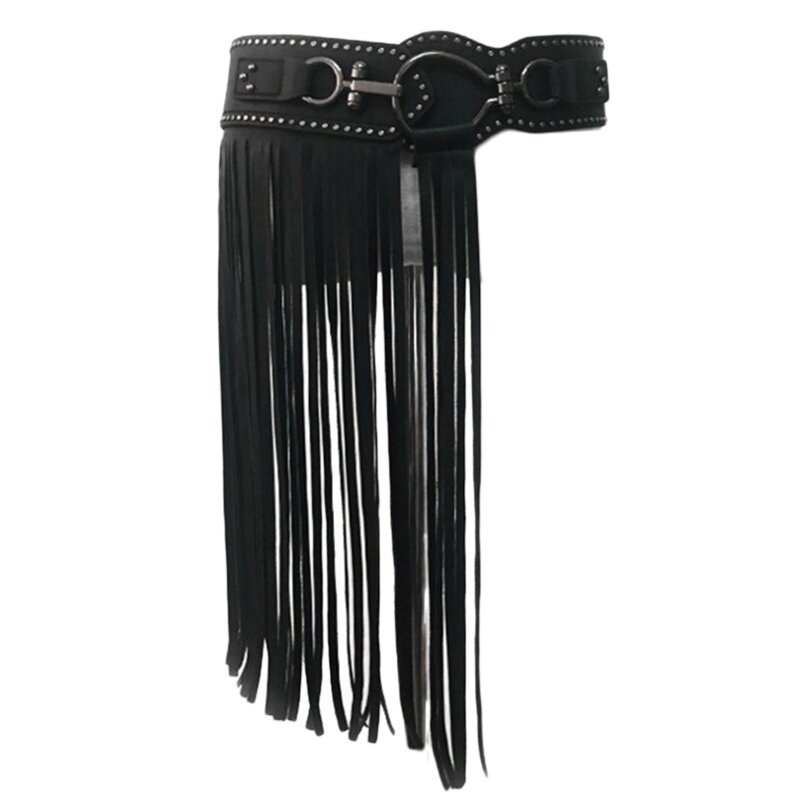 Gothic Waist Chain Alloy Buckle Faux Leather Body Chains with Long Tassel Decor Body Straps Accessories for Women Girl