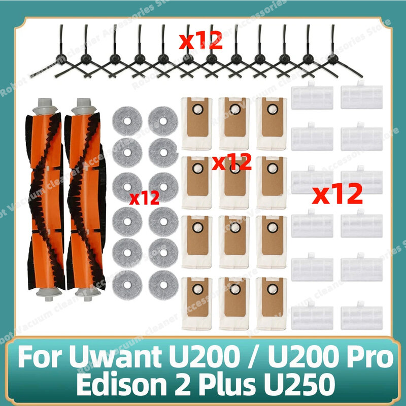 Compatível com Uwant U200 / U200 Pro / Edison 2 Plus U250 Escova principal lateral Pano de limpeza Filtro Hepa Saco de poeira Acessórios Peças