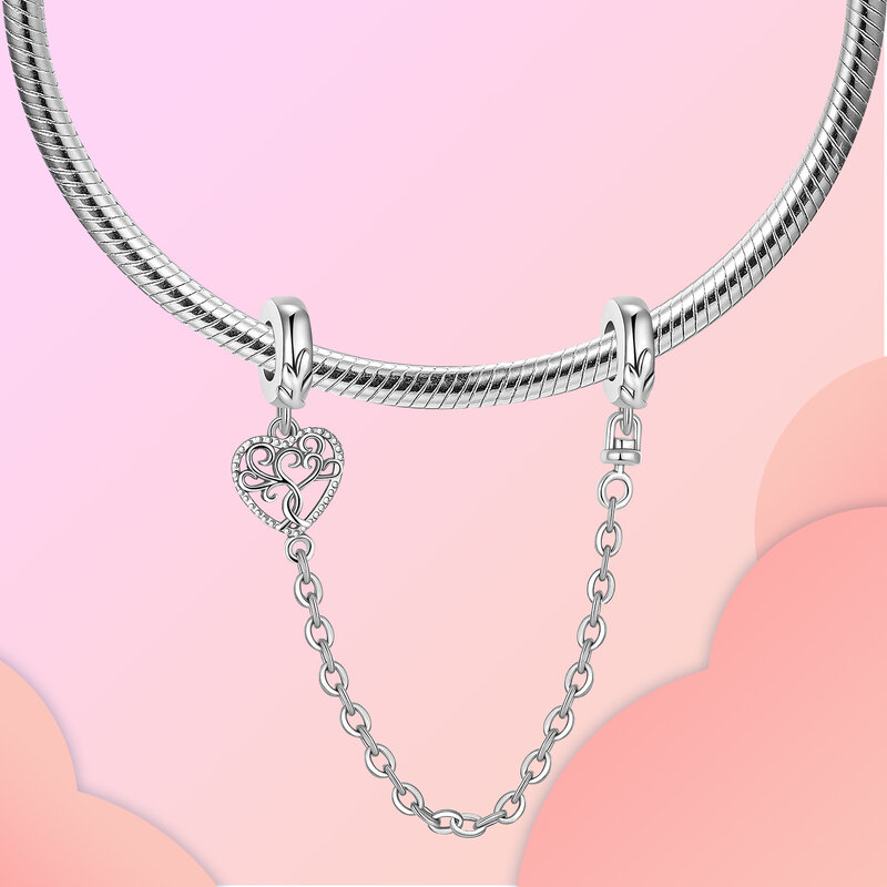 925 Sterling Silver 2023 Autumn New Charm Lock Moon Safety Chain Charm Beads Fit Original Pandora Bracelets Women DIY Jewelry