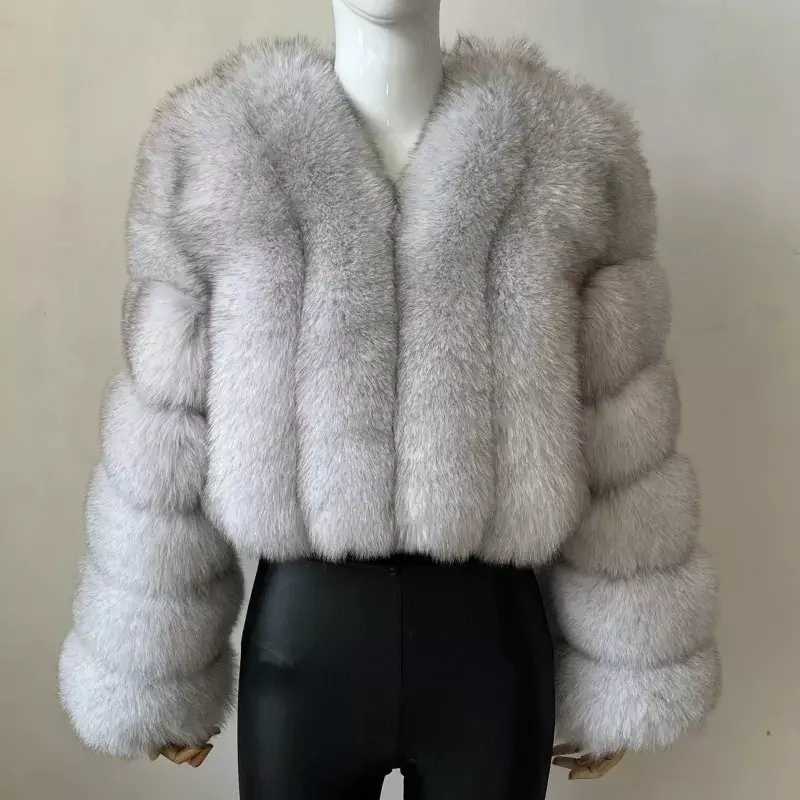Шуба из лисьего меха с V-образным вырезом, зимнее женское теплое зимнее пальто с длинным рукавом, женская модная Роскошная Новая меховая куртка, Тедди, шикарная верхняя одежда 2024